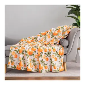 Americana Velvetsoft Throw Blanket - Orange Single-Sided Printed, Cozy Lightweight Flannel, All-Season Warm Plush for Sofa Bed, Blankets for Bedroom, Home Decor & Holiday Gifting, Throw Blankets
