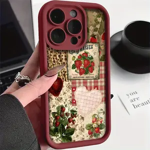 Vintage Strawberry Pattern Phone Case for Iphone 17 16 Featuring TPU Drop Protection Soft Cover Screen Protector Casing