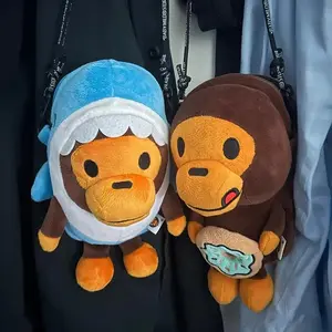 Cute Mobile Phone Shoulder Bag Plush  Monkey With Donut Shark Style Crossbody Pouch For Kids Adults Daily Holiday Gifts