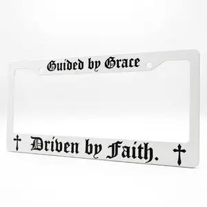 Guided by Grace Driven by Faith License Plate Frame White Christian Car Decor Religious Gift for Women Faith Based Auto Accessory