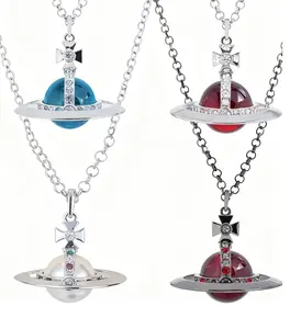 Y2K Style Queen Mother West Mini Little Saturn Pearl Love Pin - 3D Planet Necklace & Bracelet, Premium Titanium Alloy, Ideal for Daily Wear & Parties, Daily Wear Jewelry|Y2K Fashion Accessory|Durable Alloy