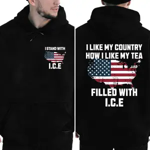 Men's Casual Relaxed Fit Funny T-Shirt - Republican Humor "I Like My Country How I Like My Tea Filled With ICE", 100% Cotton Fabric, 180G/230G Short-Sleeve/Hoodie, Soft Menswear, Made In USA [CoreVarsity.us]