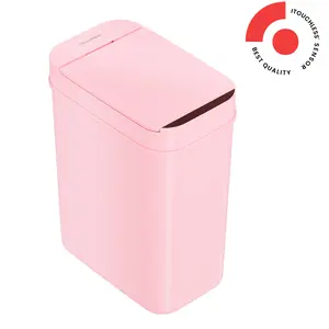 3 Gallon / 10 Liter Plastic Sensor Bathroom Trash Can (Pink)