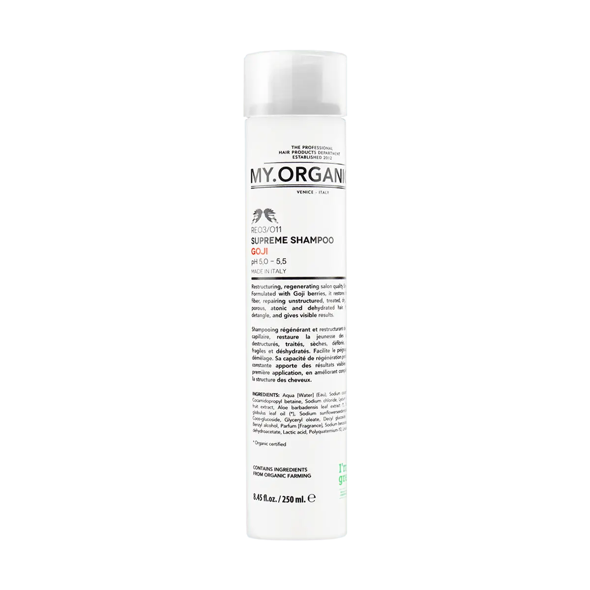 MY ORGANICS Organic Goji Berry Shampoo - pH Balanced Amino Acid Formula for Anti-Oxidant, Smoothing, Nourishing, Frizz & Split End Repair - 250ml - Hair Perfector