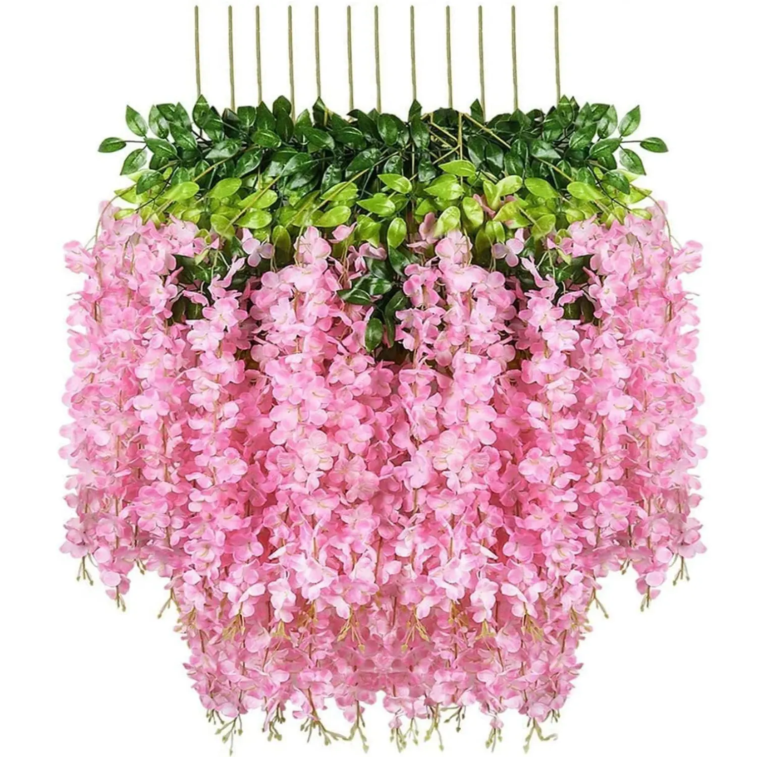 12-Pack Silk Artificial Wisteria Hanging Flower Garlands, Decorative Vines Ornaments (Pink/White/Purple) for Home Decor, Wedding Arch, Outdoor Party Supplies