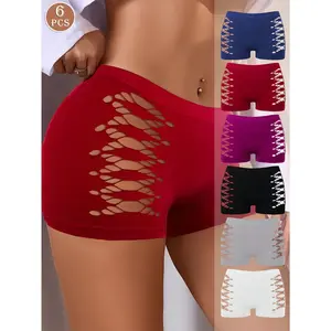 6-Pack Women's Low-Waist Hollow Out Boxer Briefs - Seamless, Breathable, Elastic Nylon Underwear, Various Colors (Red, Blue, Black, White, Purple, Gray) - Comfortable Sports and Casual Wear panties obsessed soft brief for women