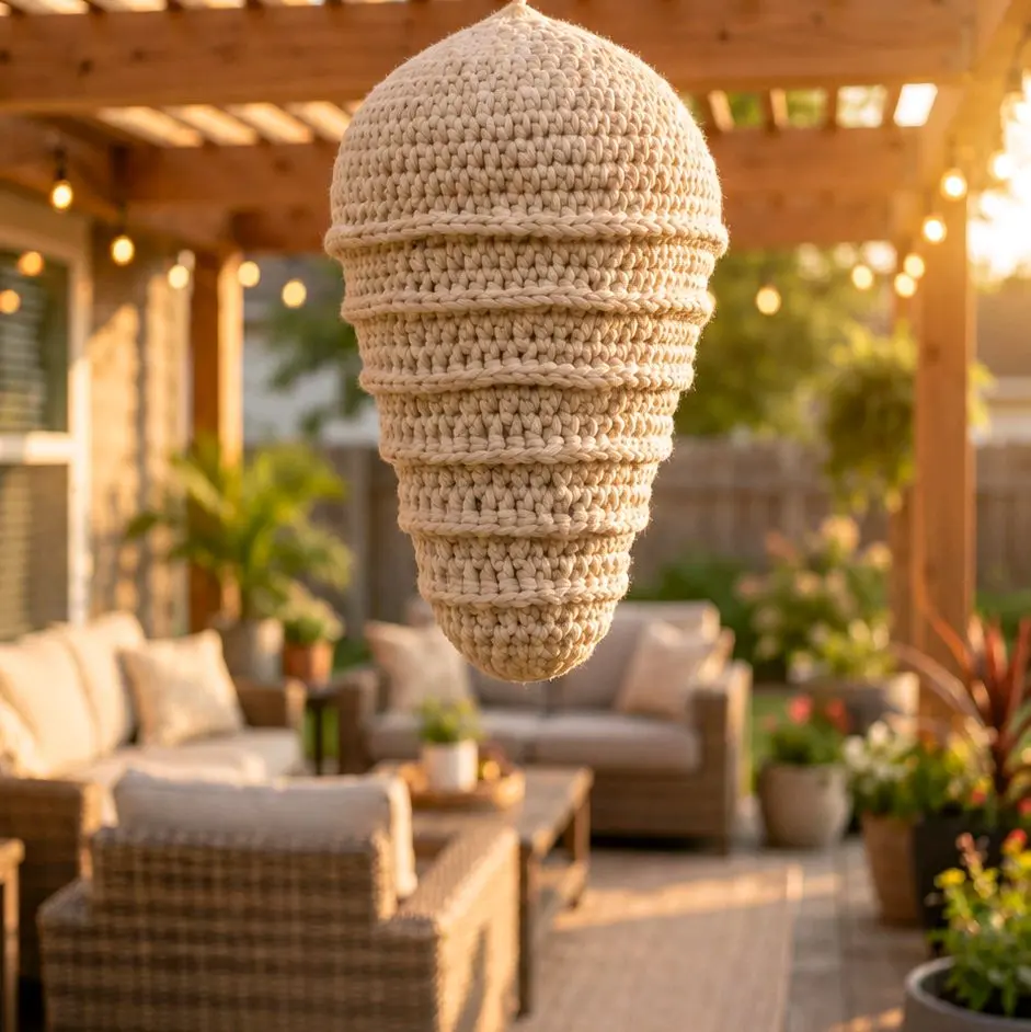Handmade Crochet Wasp Nest Decoy - Chemical-Free Hanging Deterrent for Porches, Patios