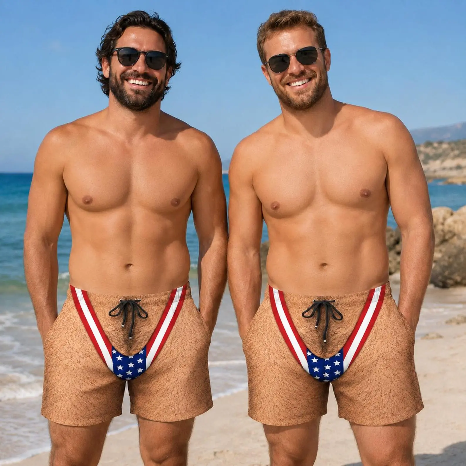 Custom Men's Swim Trunks, Funny Patriotic Swim Shorts, USA Flag Bathing Suit, Beach Shorts, Gift for Him