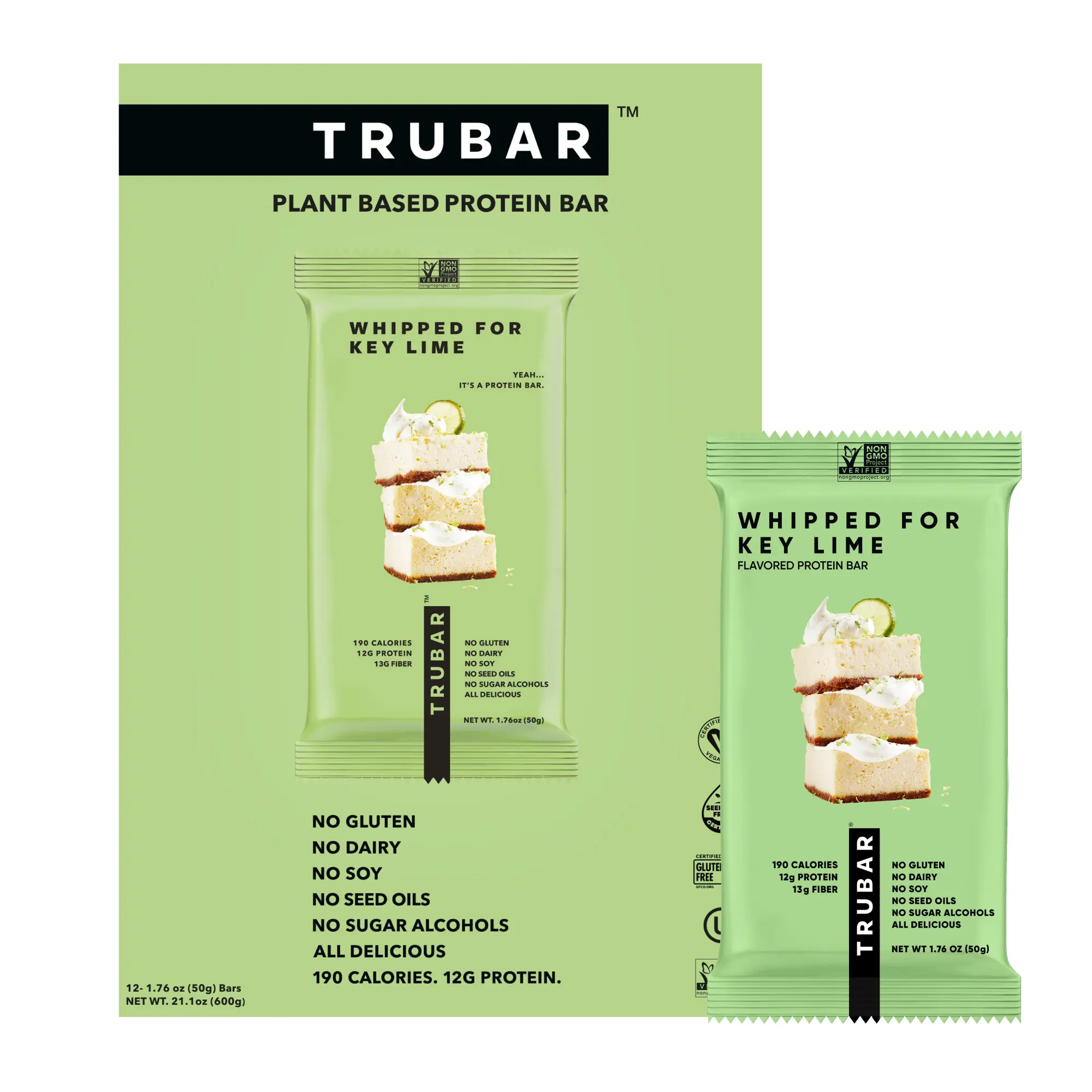 TRUBAR Vegan Protein Bar, Whipped For Key Lime, Gluten Free, Plant Based Protein, Dairy Free, Non GMO, Soy Free, No Sugar Alcohols, 12 count Snack