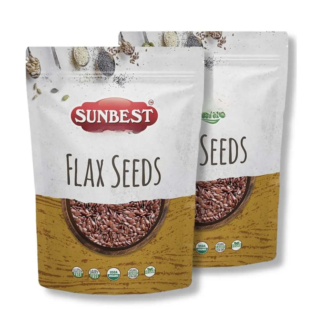 Organic Flax Seeds from Sunbest Natural - 32 oz (2 pack, 16oz each) - USDA organic, Non-GMO, Gluten Free, Vegan, Kosher- Premium Quality Superfood, Omega-3s, Fiber for Heart Health and Digestive Support