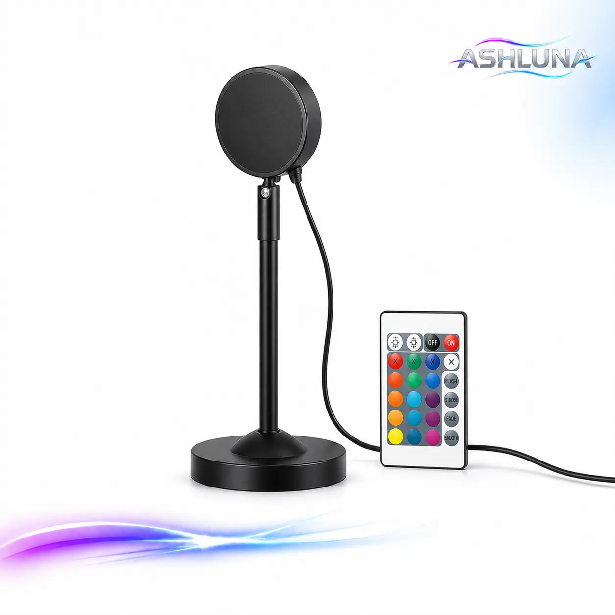 ASHLUNA RGB Sunset Projection Lamp with Remote, 16 Colors, 4 Modes, Dimmable 180° Adjustable Head, USB Powered Room Decor Light for Bedroom, Chill Room Accessories