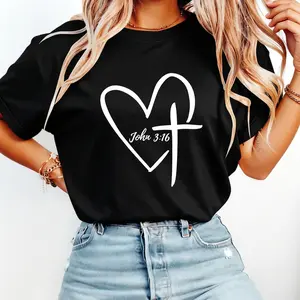 Christian Faith T-Shirt with John 3:16 Heart Cross Art