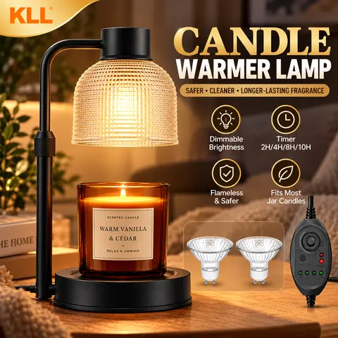 KLL Candle Warmer Lamp, Dimmable & Height Adjustable Wax Melter with Timer, Electric Candle Warmer for Jar Candles, 2 Bulbs Included, Home Decor Gift
