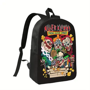 Killer Klowns From Outer Space Backpack - Clown Horror Movie Theme Backpack with Main Compartment & Side Pockets, Heavy-Duty High Quality Polyester School, Travel, or Halloween Costume Bag