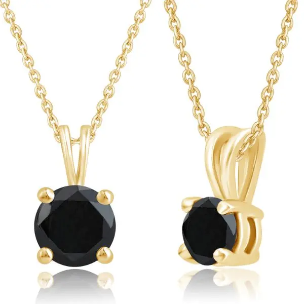 DEWBERRY 1.00Ct Round Black Diamond Solitaire Pendant Necklace for Women & Men in 14KT Yellow Gold Plating over 925 Silver