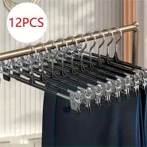 12 Adjustable Clothes Hangers with Clips, Non-Slip Space-Saving Metal Hangers for Pants, Skirts, And All Garments - Keeps Clothes Tidy And Organized, Hanger Set