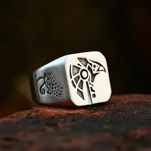 GTHIC Stainless Steel Horus Egyptian Ring Birthday Gifts for Men Women Father's Day Gifts Size 7-13