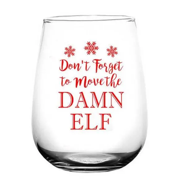17oz Hand Blown Real Glass Screen Printed Graphic Santa Stemless Wine Glasses - Adult Holiday Theme Christmas Drinkware, Parent-Friendly Kitchen Accessory for Serving Beer, Cocktails