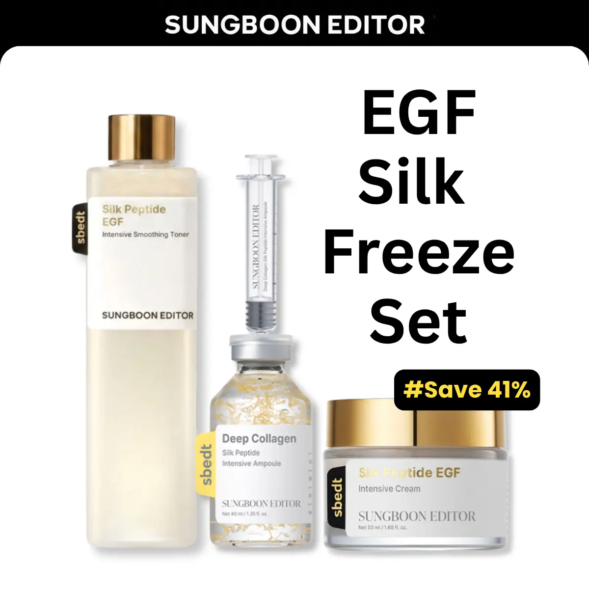 [Sungboon] EGF Silk Freeze Set | Silk Peptide EGF Toner, Ampoule & Cream Trio, Advanced Wrinkle-Correcting Routine | EGF, Hexapeptide-8 & 30 Types of Peptides | For Skin 30s and Up, Botox-Alternative Care | Korean Skincare, K-Beauty