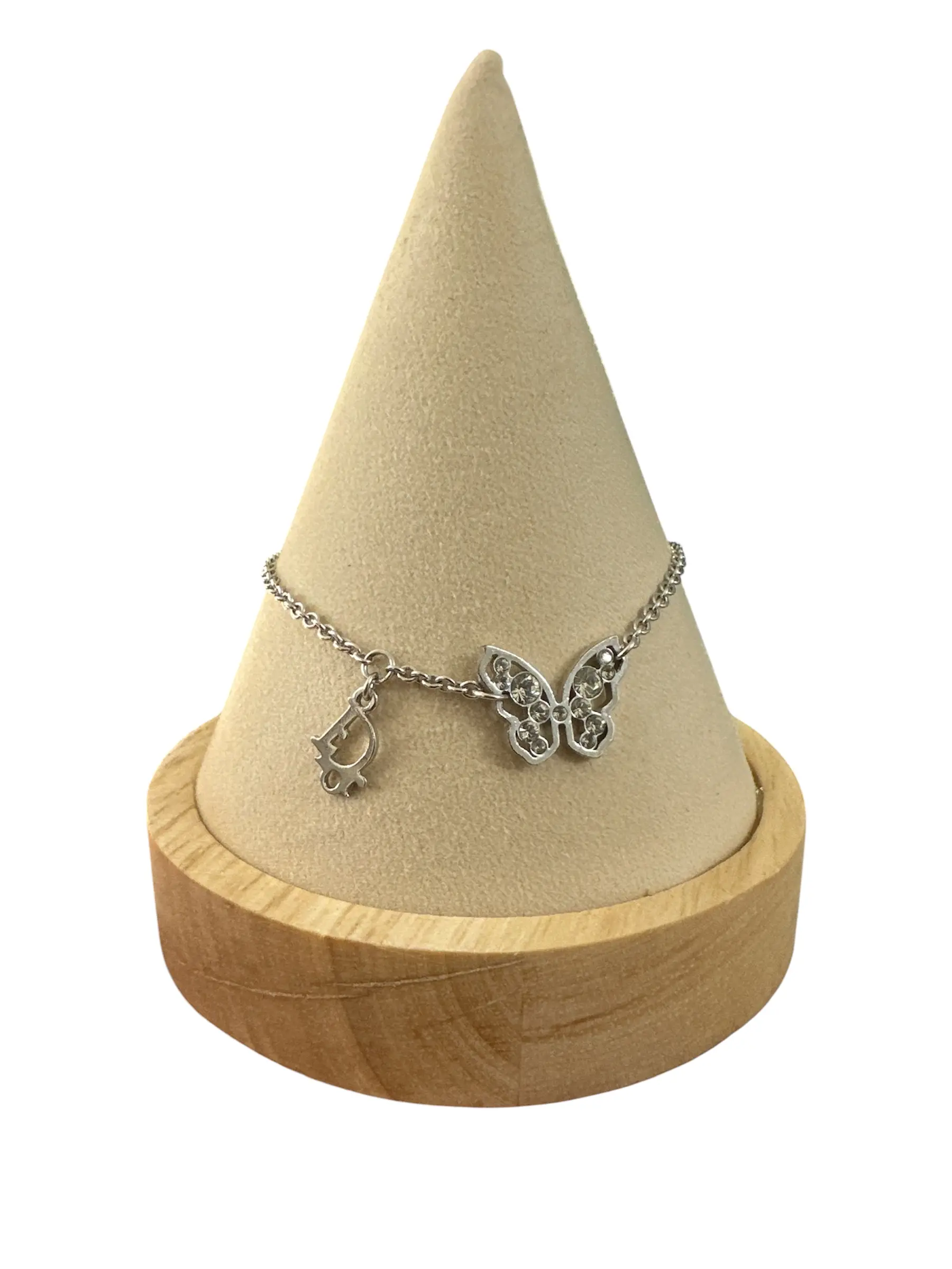 Pre-owned Christian Dior Silver Butterfly Bracelet Size 6 7.75 inches