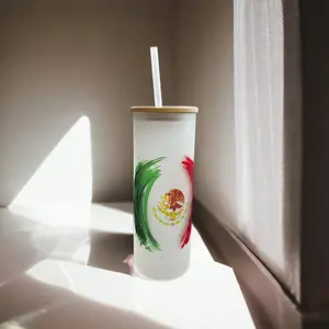 Mexican Flag Frosted Glass 25 Oz Tumbler