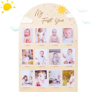 My First Year Photo Board Baby First Birthday Photo Display Wood Board Sun Theme Monthly Milestone Photo Board You Are My Sunshine 1st Birthday Decoration 12 Months Photo Frame