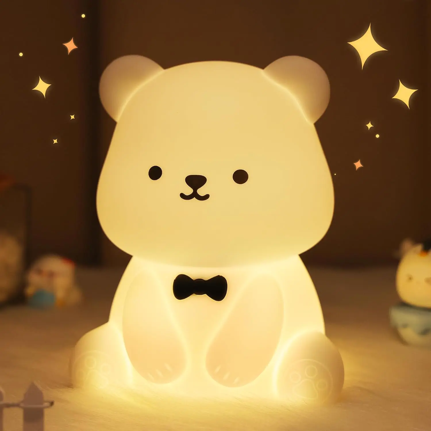 Cute Bear Night Light, Soft Silicone LED Lamp with 8 Color Changing Lights, Touch Control Bedside Light, Kids Bedroom Decor, Birthday & Christmas Gift for Kids & Girls