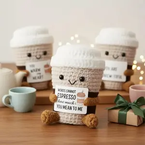 Cute Crochet Tea Cup Doll Gift, Inspirational Quote Plush Toy, Soft Adorable Stuffed, Perfect for Christmas, Birthday, Teacher Appreciation Day, Fun Teatime Decor