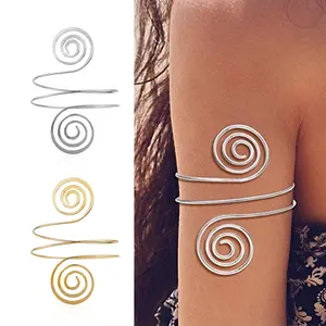 US-FASHION - Upper Arm Bracelet Metal Coil Swirl Spiral Shape Armband Cuff Fashion Simple Arm Bangle Armlet Adjustable for Women Girl