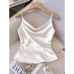 Women’s Solid Color Satin Tank Top, Perfect for Everyday Wear, Versatile Layering Piece, Stylish and Comfortable GARMENTARY