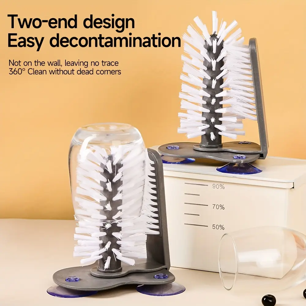 1pc, Cup Washer with Suction Cup, Glass Cleaner, Bottle Brush, Sink Bottle Cleaning Brush, 2-in-1 Beverage Cup Cleaning Brush, Suction Cup Cleaning Brush, Kitchen Small Tool, Kitchen Accessories