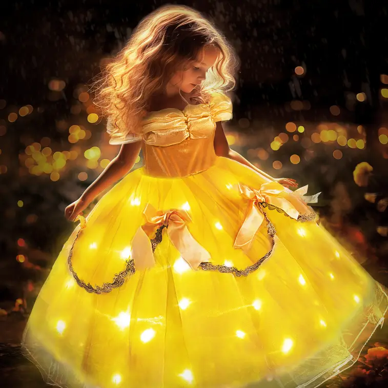 UPORPOR Light Up Halloween Costume for Girls Princess Dress Kid Fairy Dress Up Clothes, Pumpkin Yellow