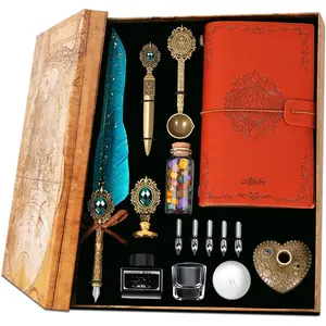 Quill Pen and Ink Set,  Calligraphy Set With Wax Seal , Notebook - Beautiful  for Christmas - Green