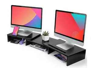 Dual Monitor Stand Riser with Adjustable Length & Angle, Double Monitor Riser for PC, Computer, Laptop