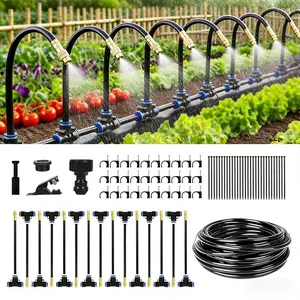 Automatic Drip Irrigation Kit - 50 Feet, Tool-Free Quick Connectors, 15 Copper Mist Nozzles, 360° Bendable Heads, Garden, Greenhouse, Lawn, Plant Watering System