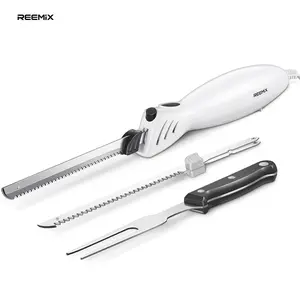 Electric Knife, Electric Knife Set for Carving Meats, Poultry, Bread, Crafting Foam & More, 2 Blades for Meats & Bread, Fork Included (White)