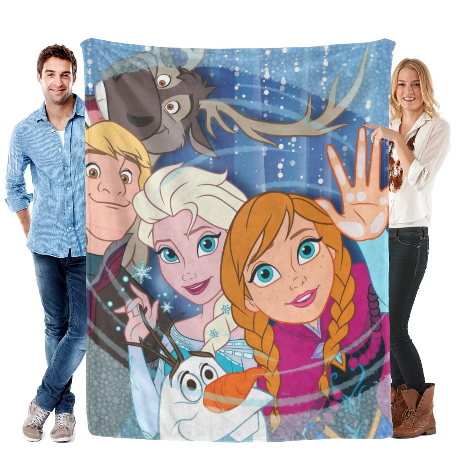 Disney Frozen All-Character Winter Scene Blanket, Versatile Indoor Throw, Lounge Wall Decor Collectible