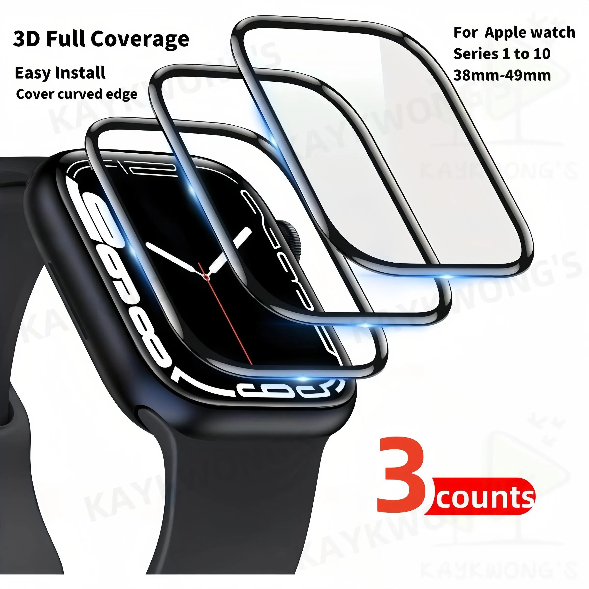 3-Pack Apple Watch Screen Protector Film, Protective, Smooth Surface, Anti-Fingerprint, Full Coverage Transparent Film, Fits 38mm-49mm Models, Protection, Smartwatch Accessories, Screen Protector Set