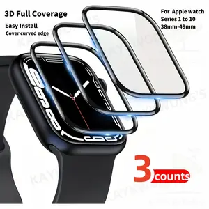 3-Pack Apple Watch Screen Protector Film, Protective, Smooth Surface, Anti-Fingerprint, Full Coverage Transparent Film, Fits 38mm-49mm Models, Protection