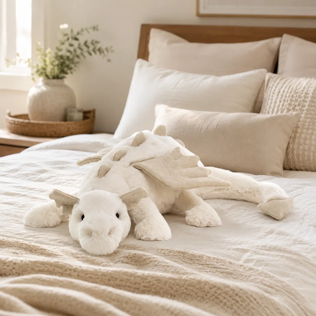 Jellycat SOFT AND CUDDLY WHITE DRAGON 50CM   – Cuddly Cream Dragon Toy with Floppy Body for Bedroom Decor, Birthdays and Cozy Gifts