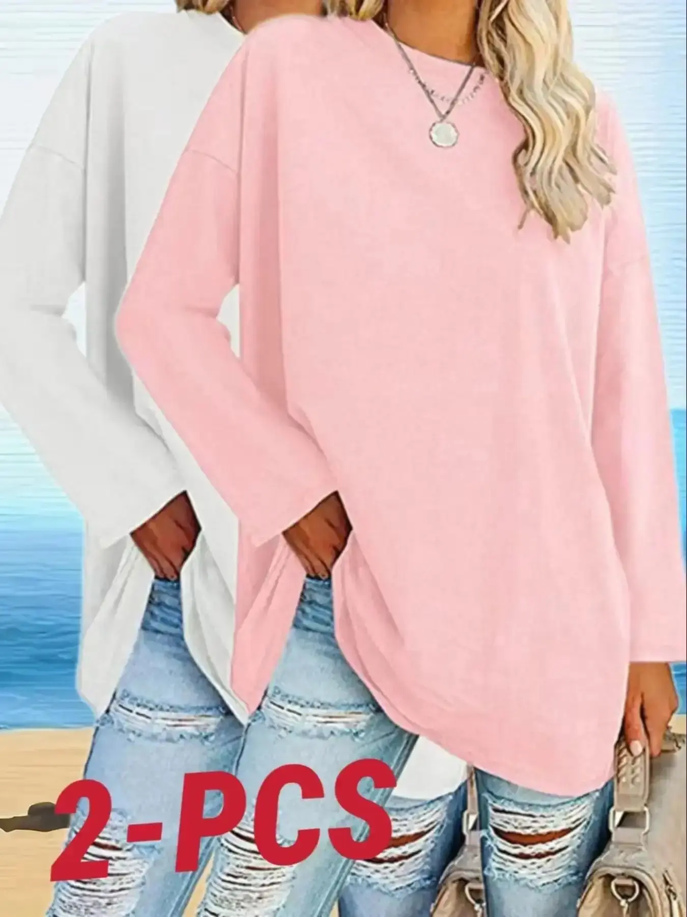 Women's Refined Long Sleeve Round Neck Solid Color Basic Casual Lady Tops, Spring & Fall Fashion, Loose Fit Comfortable Wear, Daily Use Essentials, Knit Fabric Clothes, Womenswear, Knitwear, Crewneck, Oversized