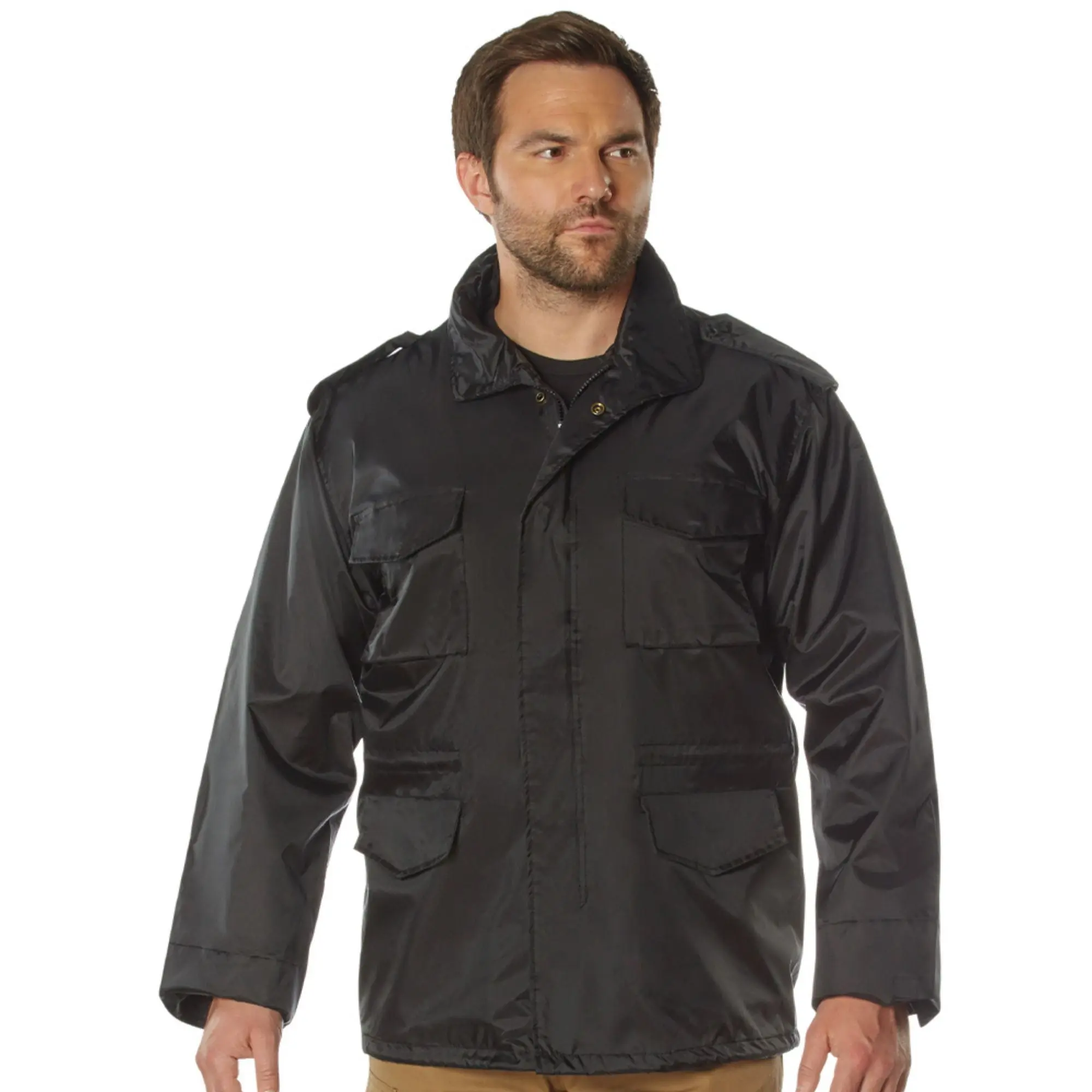 Men's M-65 Tactical Field Jacket - Lightweight Water-Resistant Nylon Shell with Concealed Hood & 4 Cargo Pockets for Outdoor Use, Tops, Menswear, Traditional