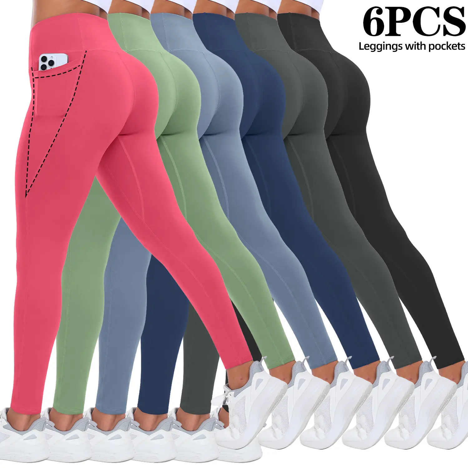 Women's 3/5/6-Pack High-Waisted Leggings Leg - Ultra-Soft Stretch Slim Activewear Pants for Women with Pockets, Assorted Colors for Yoga, Gym, Sporty Sports Bottoms Gym Workout Sportswear Gym Tights Clothes,travel essentials,camping essentials