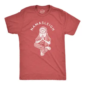 Mens Namasleigh T Shirt Funny Namaste Yoga Meditation Santa Sleigh Christmas Tee Mens Funny T Shirts Cool Vintage Fashion T-Shirt Gift Classic Menswear Christmas Apparel for Men Funny Fitness Short Sleeve Red