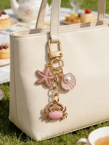 Ocean Series Keychain, Includes Sea Stars, Fan Pearl Shells, Cartoon Crabs, Bag Charm, Car Key Holder, Gift for Ocean Lovers
