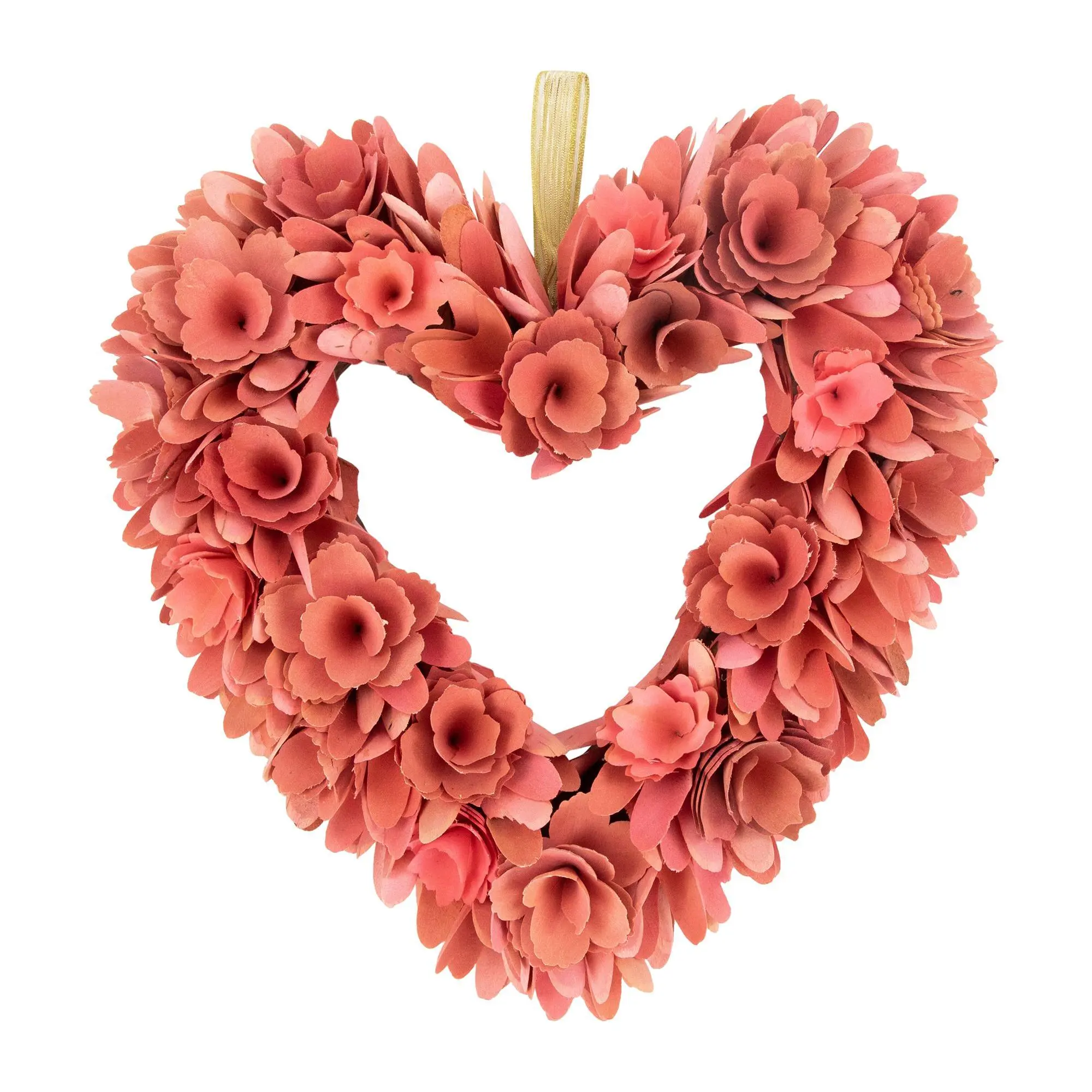 Northlight Salmon Pink Valentine's Wooden Floral Heart Wreath