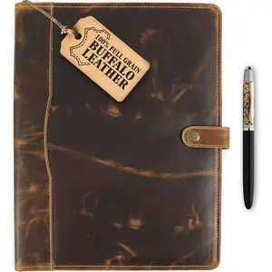 Leather Portfolio Leather Binder with Pen Resume Organizer Padfolio for Men and Women Business Portfolio with Card Holder Document Organizer Antique Brown