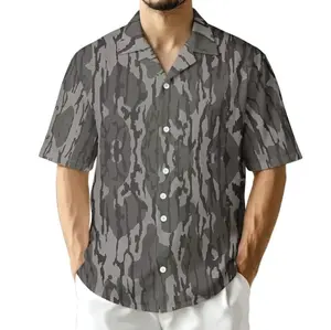 2026 Summer Gray Camo Hawaiian Shirt Men, Tactical Camouflage Print Button Up Summer Shirt