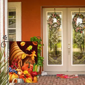 Thanksgiving Pumpkin Corn Garden Flag, Fall Harvest Decor, Vertical Double-Sided Outdoor Banner for Outdoor Patio, 12x18 Inch, Gift for Family & Friends