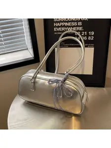 Vintage Waxed Leather Bowknot Baguette Bag, Luxury Commute Underarm Shoulder Bag, Versatile Texture Handbag, Korean Style Ins Fashion Bag for Women